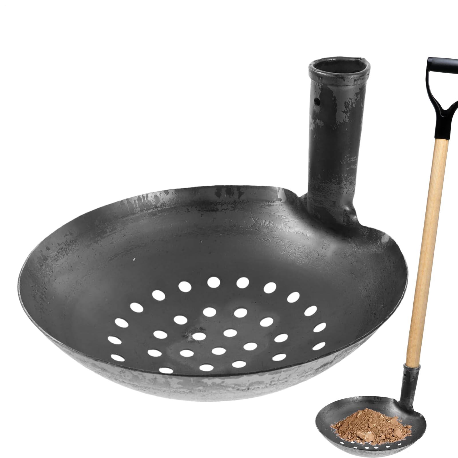 Metal Mud Shovel - 23cm Wide Pond Iron Waste Picker, Solid Hole Design With Easy Grip Handle | Portable Sludge Cleaner For Garden Drainage Route From C