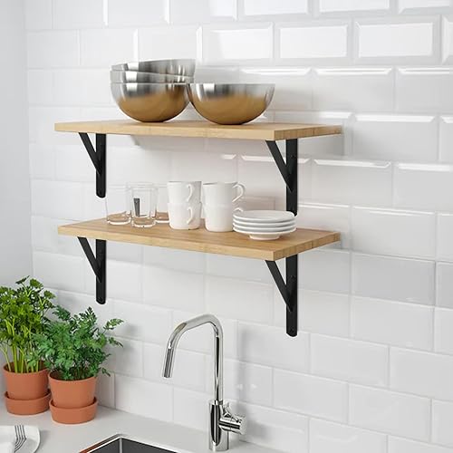 Vista 187 de Paquete de 4 soportes de estante resistentes de 8 pulgadas de largo x 6 pulgadas de alto con tornillos, soportes de estante de metal, soportes