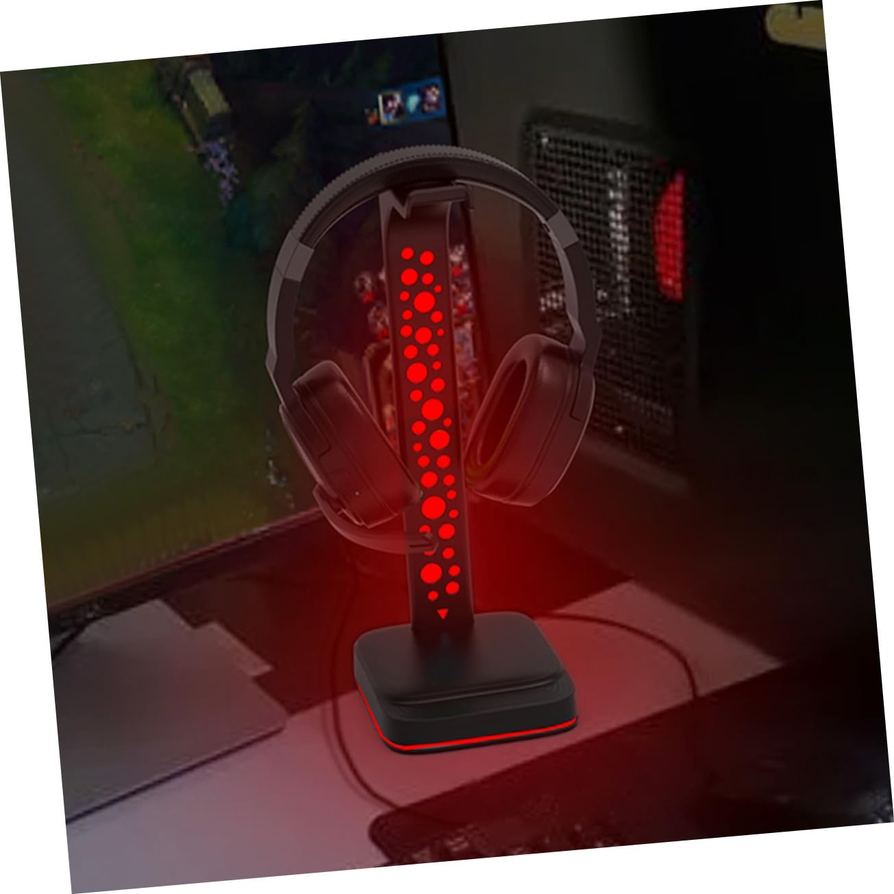 NOLITOY Soporte para Auriculares de Escritorio con Base Antideslizante Soporte RGB Ajustable con Doble USB y Aux para Cascos Gaming y PC
