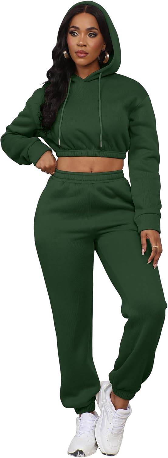 LovelyWholesale Women 2 Piece Outfits Long Sleeve Crop Hoodies and Pants Sweatsuit Set - Image 5