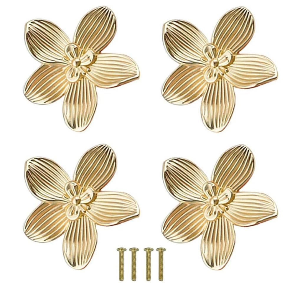 Nkbsdkm Old Gold Flower Drawer Knobs Petal Cabinet Knobs Dresser Knobs Furniture Drawer Pulls Handles For Wardrobe Door Pulls