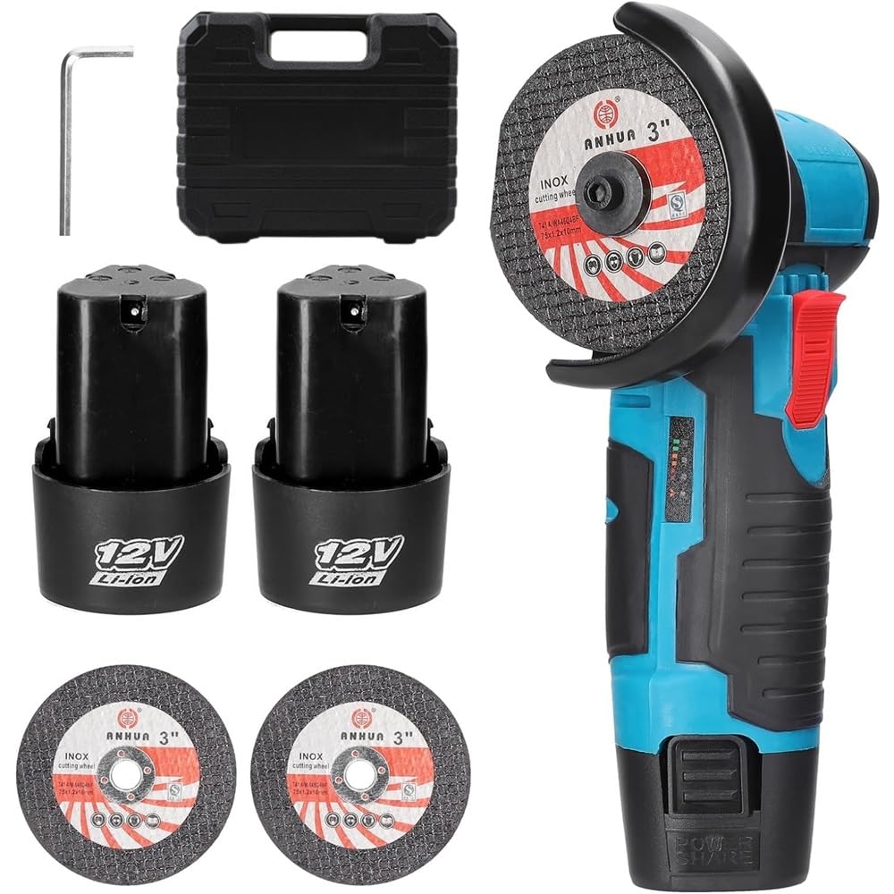 Mini Smerigliatrice Angolare Ricaricabile Doppia Batteria da 12V per Lucidare Levigare e Tagliare