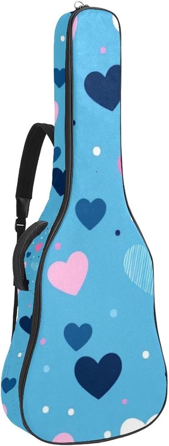 40/41/42-inch Colorful Love Acoustic Guitar Bag With Adjustable Shoulder Strap And 2 Storage Bags. Guitar Bag With Back Hanging Loop, Electric, and Classical Guitars