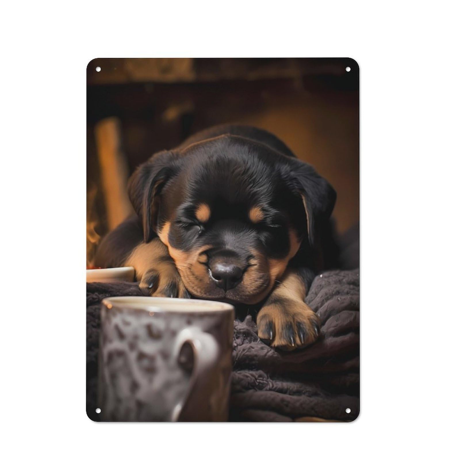 Junmoney Rottweiler Dog Coffee Pup Vintage Tin Sign 40X30cm With For Man Cave Or Games Room, Suited To Wall Displays In Games Rooms And Man Caves