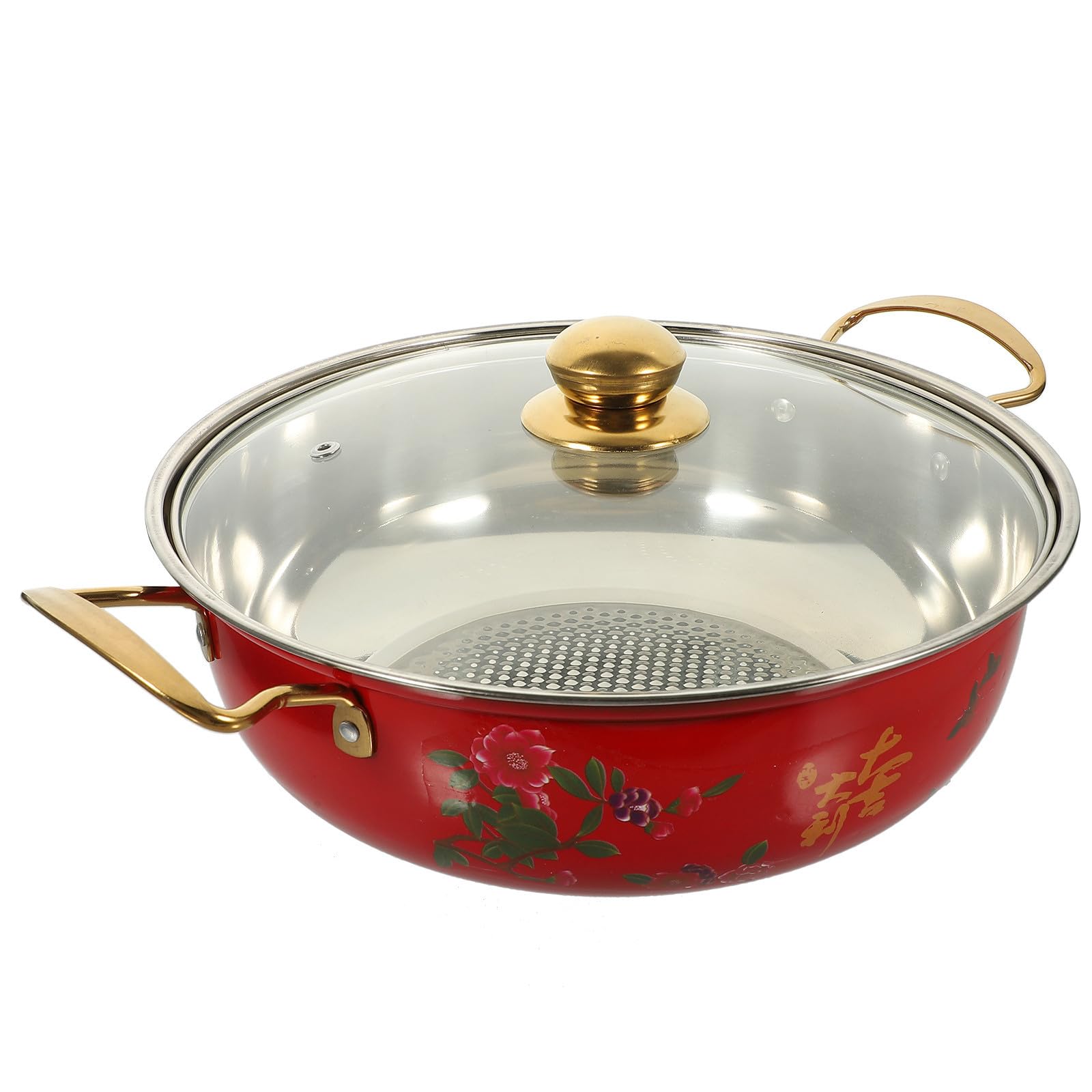 Marmite fondue chinoise FRCOLOR en inox, faitout antiadhésif texturé avec couvercle en verre