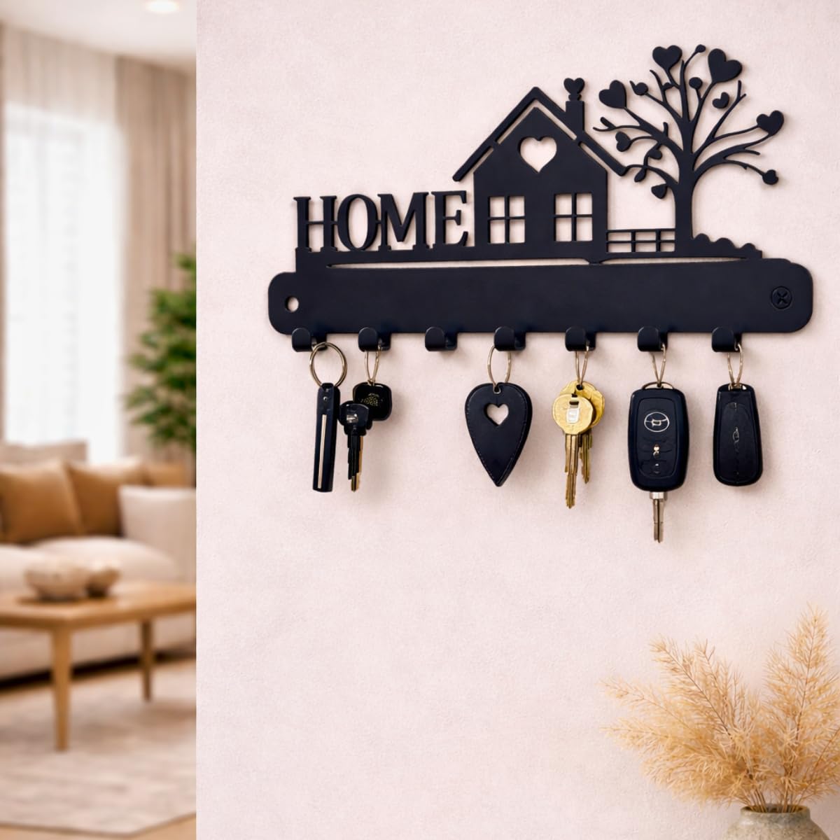 Metal Key Holder Wall Mount – 7 Hooks | Decorative Key Rack & Organizer, Sturdy Hanger for Keys | Stylish Metal Wall Decor Key Hanger for Entryway, Kitchen, Hallway & Room Decor, Gift 4