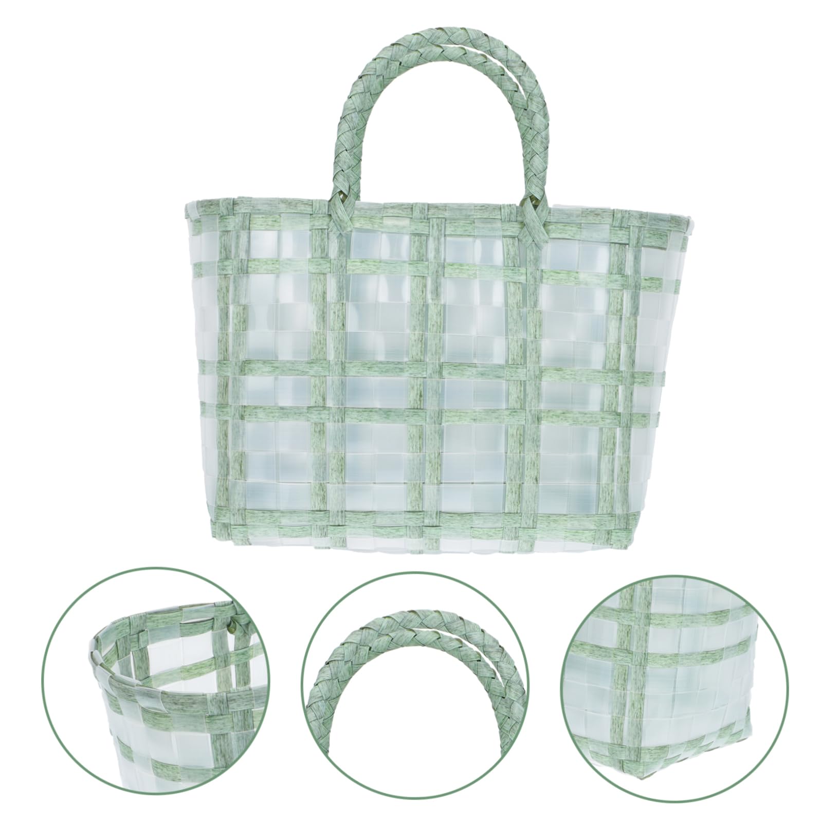 VALICLUD Bolsa de Plástico Tejida Verde Diseño Trenzado y Asa Resistente para Verduras, Adecuado para Compras Informales y Uso Diario