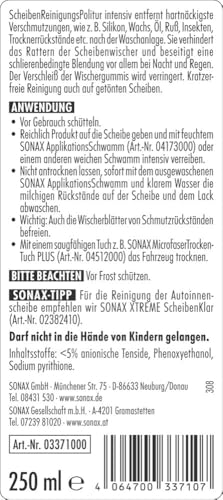 SONAX ScheibenReinigungsPolitur intensiv (250 ml) reinigt Autoglasscheiben von hartnäckigsten Verschmutzungen | Art-Nr. 03371000