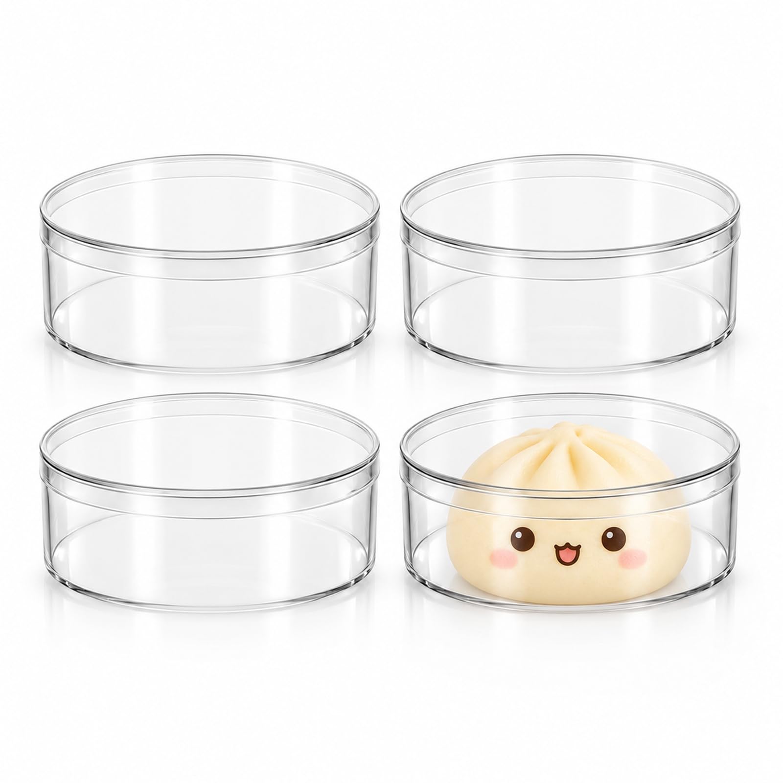 4 Pcs Round Clear Acrylic Boxes, 3.9 Inch Acrylic Storage Box with Lid