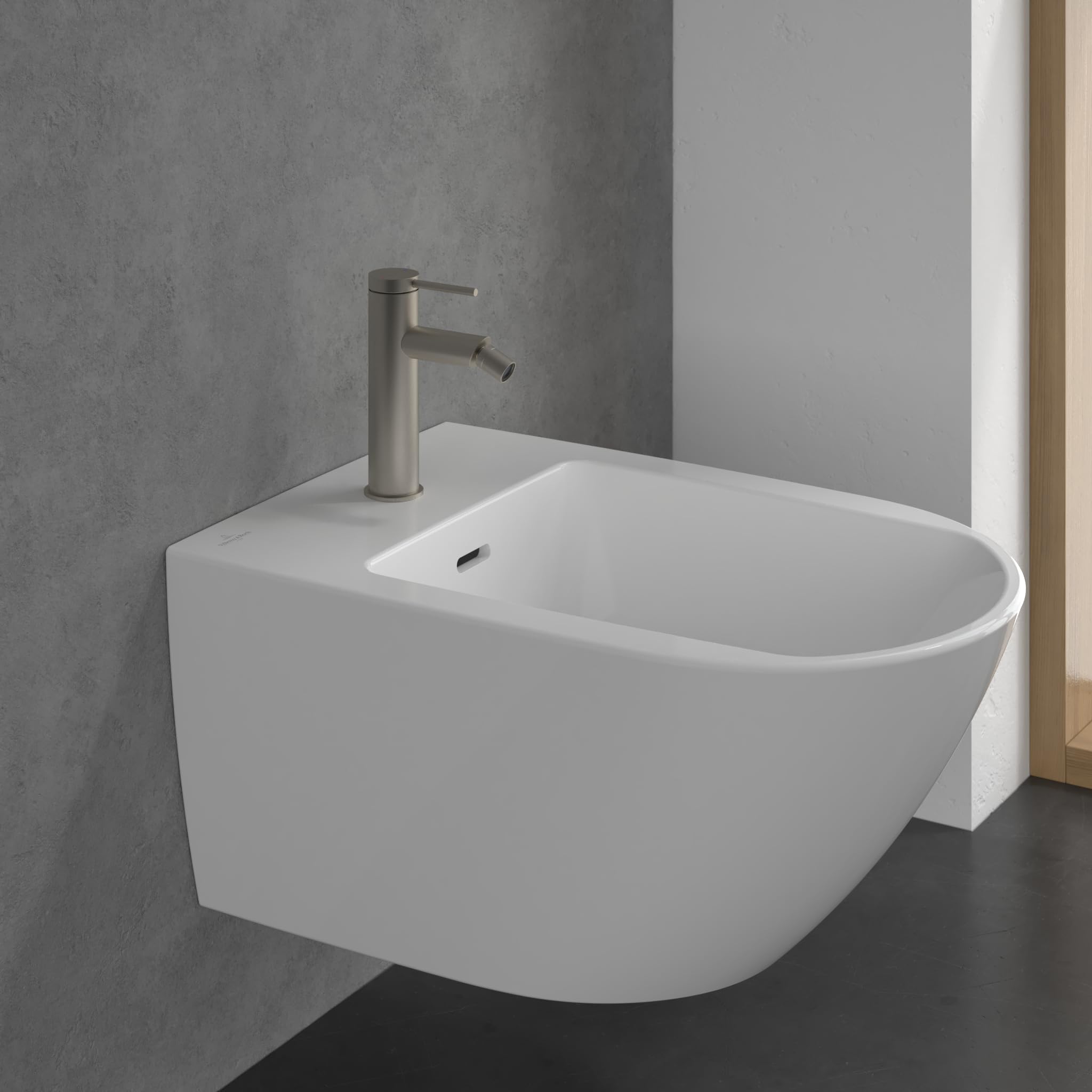 Villeroy & Boch Loop & Friends jednouchwytowa bateria bidetowa, bateria bidetowa z drążkiem i ceramicznym wkładem, bateria bidetowa oszczędzająca wodę, wysokość wylotu 130 mm, okrągła, szczotkowany