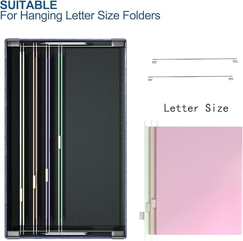 Miniatura 5 de Huolewa Juego de 2 cajas de archivos colgantes organizadoras, cajas organizadoras de archivos con bolsillo de malla para archivos y carpetas tamaño