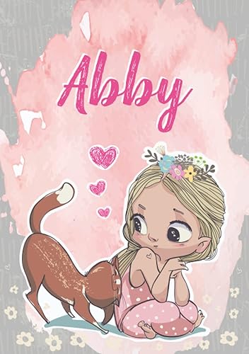Abby Notebook A5 Personalized name Abby Birthday gift for women, girl, mom, sister, daughter ... Cute little girl with cat 120 lined pages