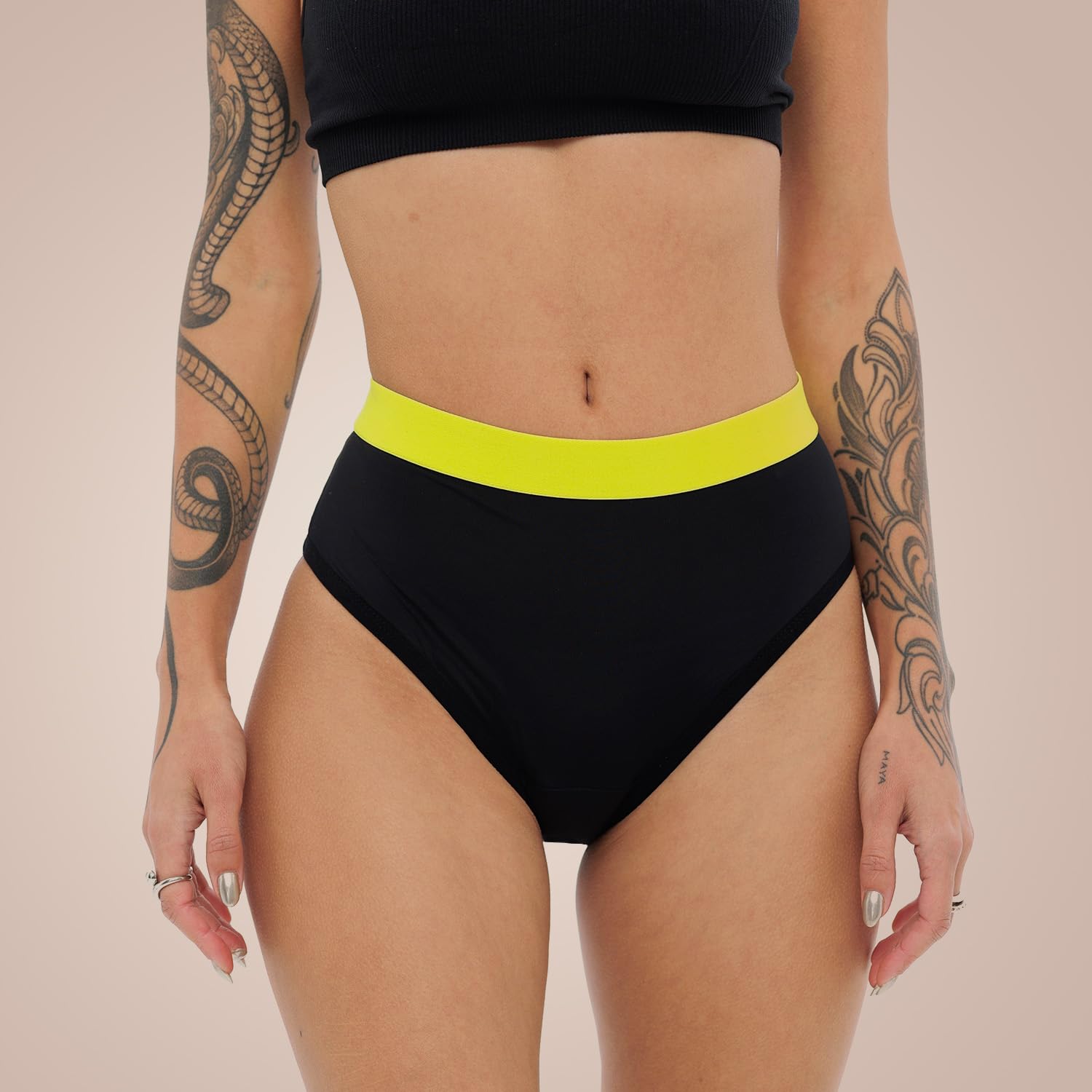 Weekiss High Waist Lemon Bragas menstruales, Bikini Menstrual, Calzones menstruales, Bbraguita Menstrual, Negro