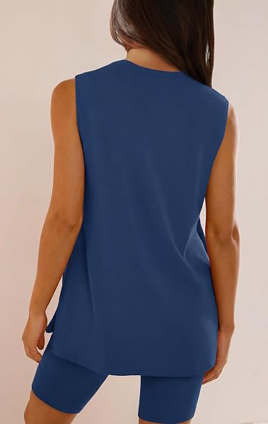 Set di 2 pezzi da donna, elegante, estivo, senza maniche, 2 pezzi, corto, casual, sportivo, alla moda - 3