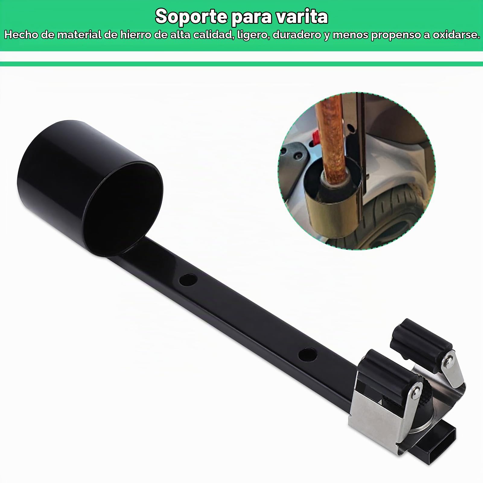 Soporte Para Bastón Para Scooter De Movilidad, 9,7x2,6 Pulgadas Hierro Portátil Soporte Bastón Caminar Soporte Bastón Andador Accesorios Sillas Ruedas Para Scooter Movilidad Para Silla Ruedas (Negro)