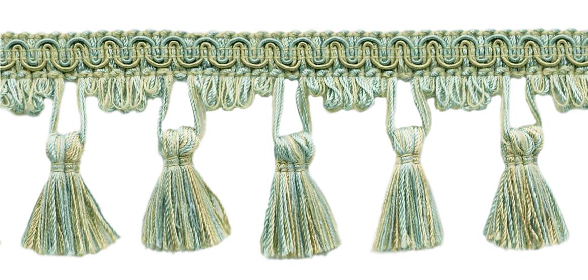 Frange à glands Aquamarine 5.5m pour la couture et finition d'ameublement TFC025