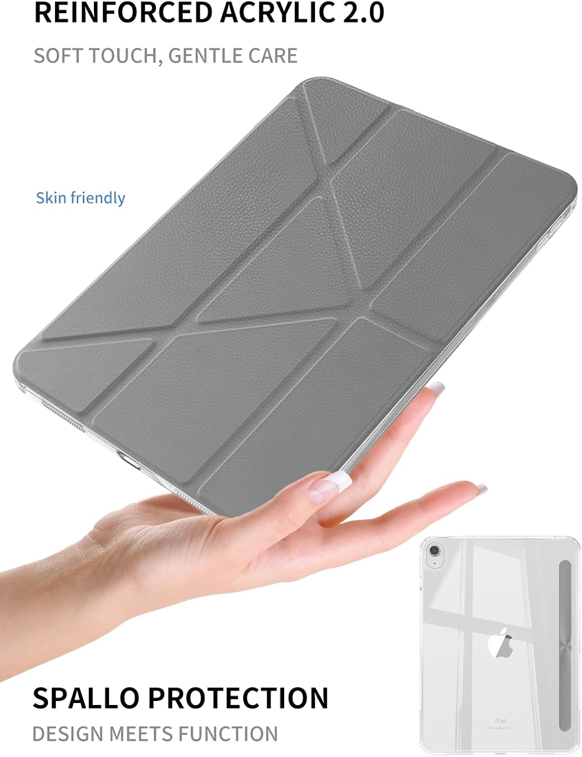 for iPad (A16) 11th/10th Generation Case (2025/2022) - Magnetic Detachable Portrait/Landscape Stand Cover with Hard Shell Back,5 Standing Angles,Auto Wake/Sleep, Slim & Light,Dark Gray