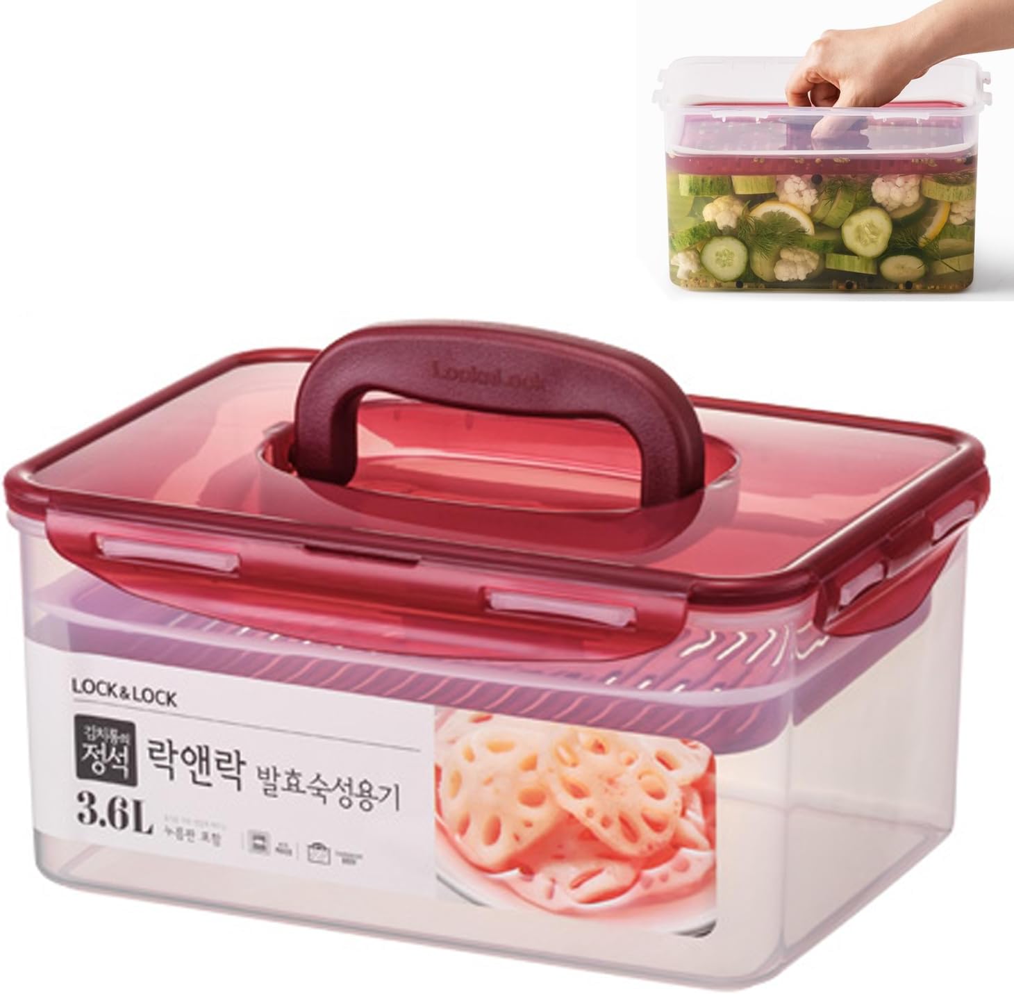 Lock & Lock BPA Free Rectangular Pickle Kimchi Press Ferment Storage Container (3.6L)