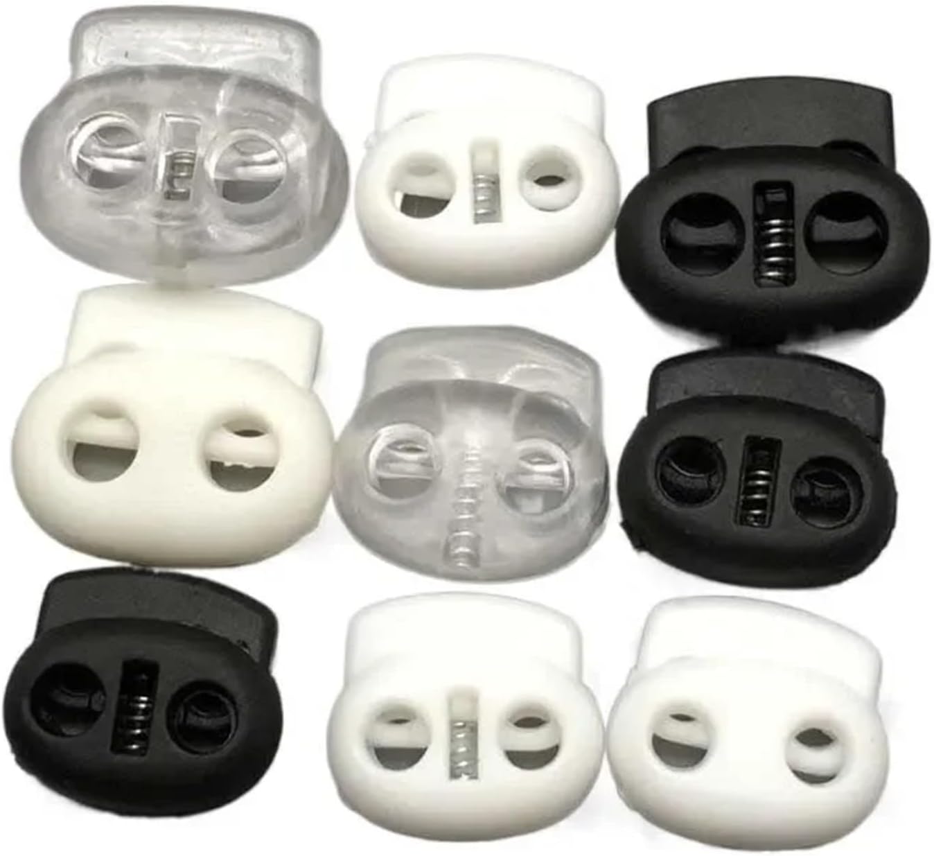 Metal Cord Locks Rope Stopper 200 Pcs 4mm-5.5mm Twin Hole Plastic Stopper Cord Locks Bean Drawstring Toggle Clip Apparel Shoelace Sportswear Button Accessorie(20mm Black)