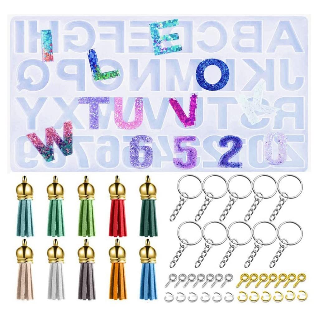 Tsophreniq 171pcs Keychain Letter Number Molds Set Silicone Pendant Mold for Creative Gifts for Children Adults Silicone Molds Kit for Epoxy Resin Keychain Casting