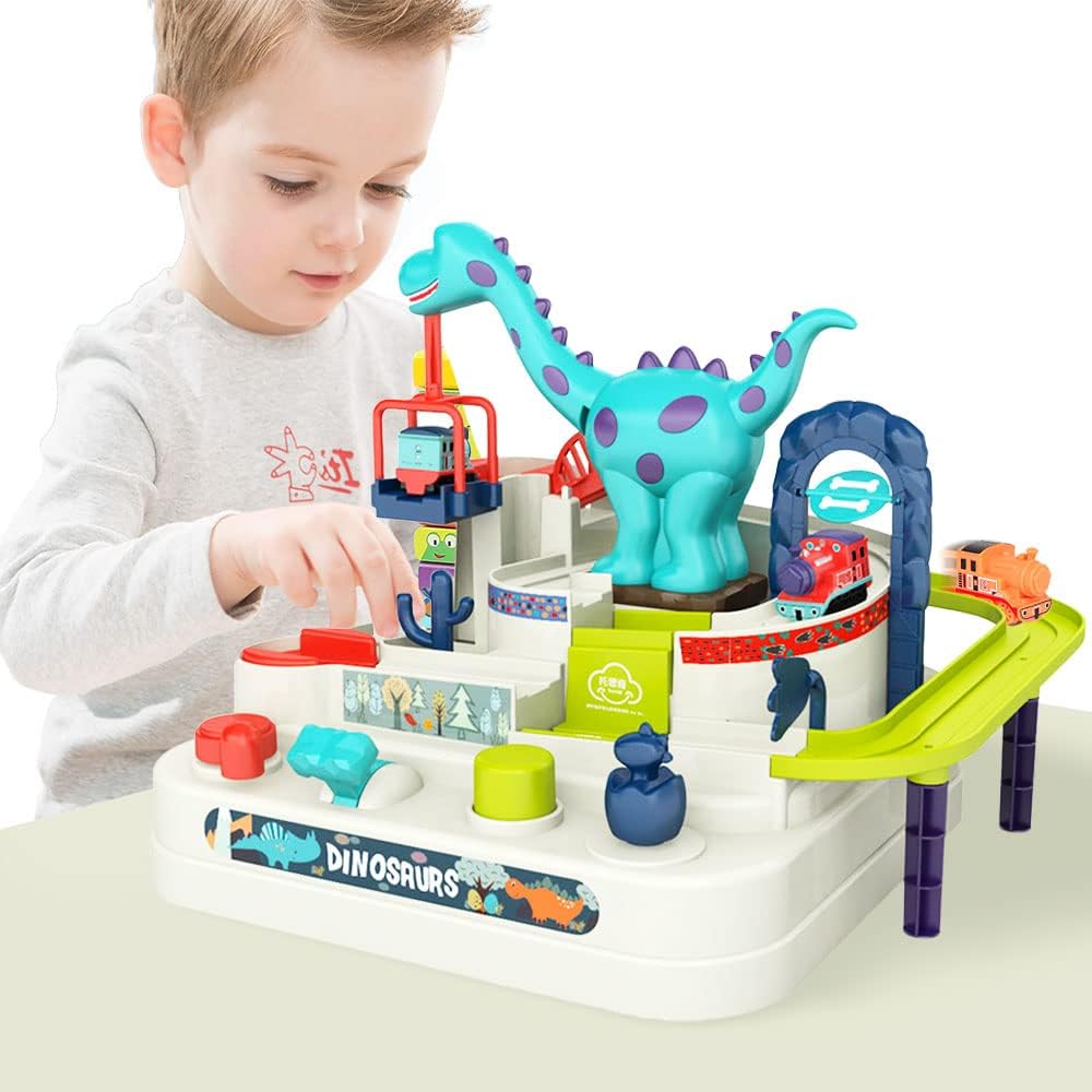Juguetes de Pista de Coches para Niños - Dinosaurio Aventura de Carreras |Interactivos Juego de Vehículos Regalos para Niños & Niñas