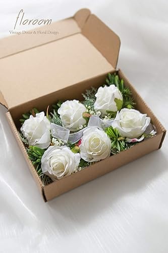 Miniatura 5 de Floroom Juego de 6 pulseras de ramillete de rosa marfil para mujer, novia, dama de honor, blanco, boda, baile de graduación