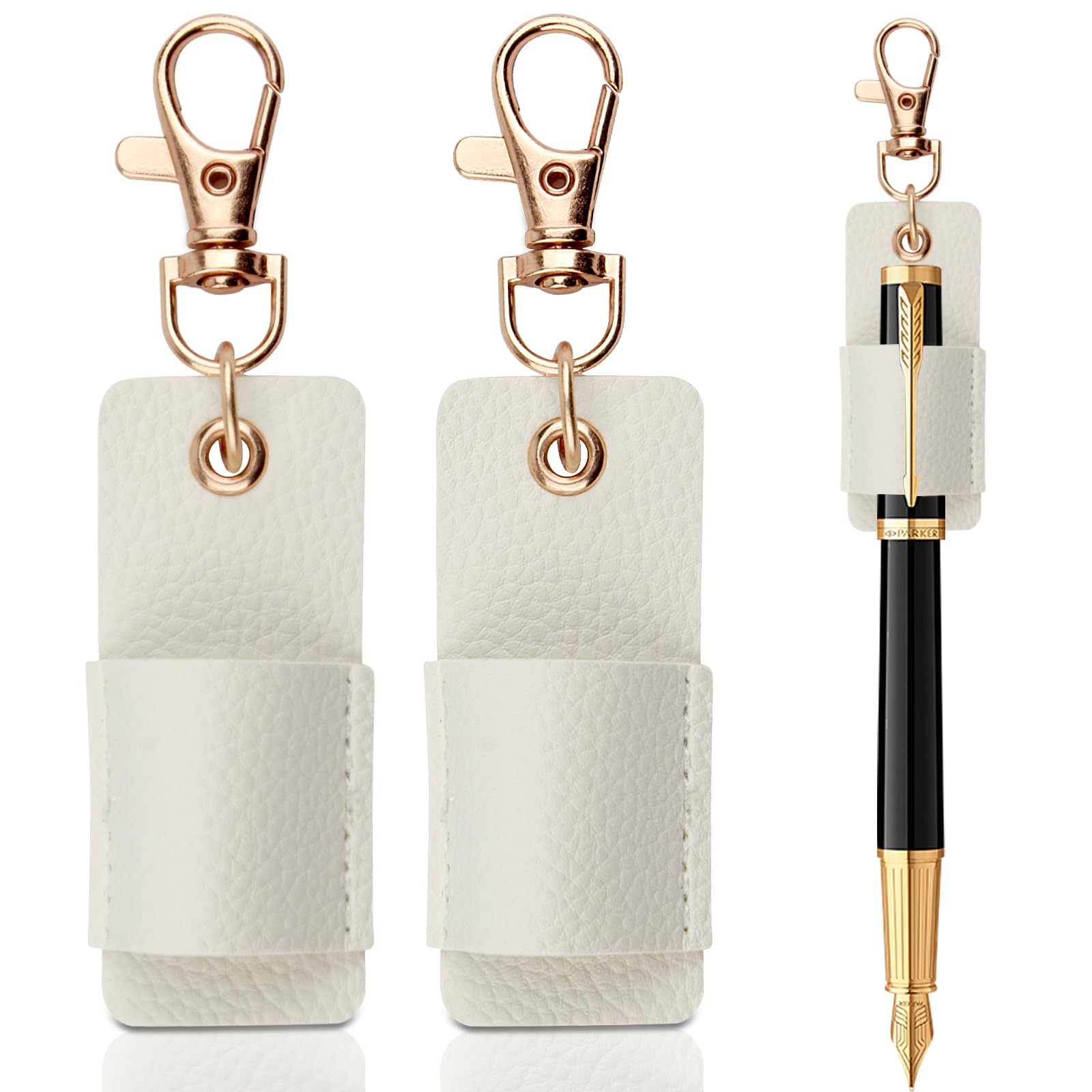 Foyods 2PCS Leather Pen Holder, White PU Leather Pen Holder for Lanyard Anti-Lost, Portable Neck Pen Holder Clip & PU Pen Pouch Holder Pocket Protector for Badge Pen Holder Keychain