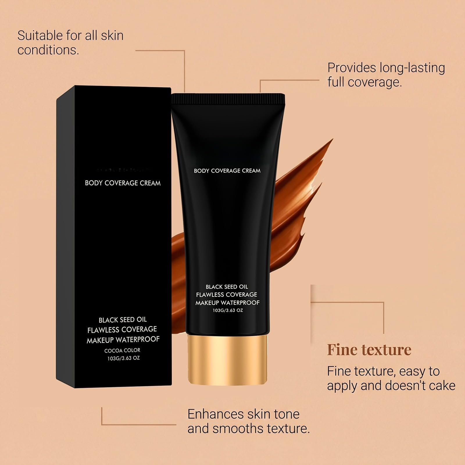 Waterproof Leg & Body Makeup, Blemish Covering Foundation, Long Lasting Cream, Waterproof and Transfer Resistant Body Coverage Perfector Long-Lasting Sweat