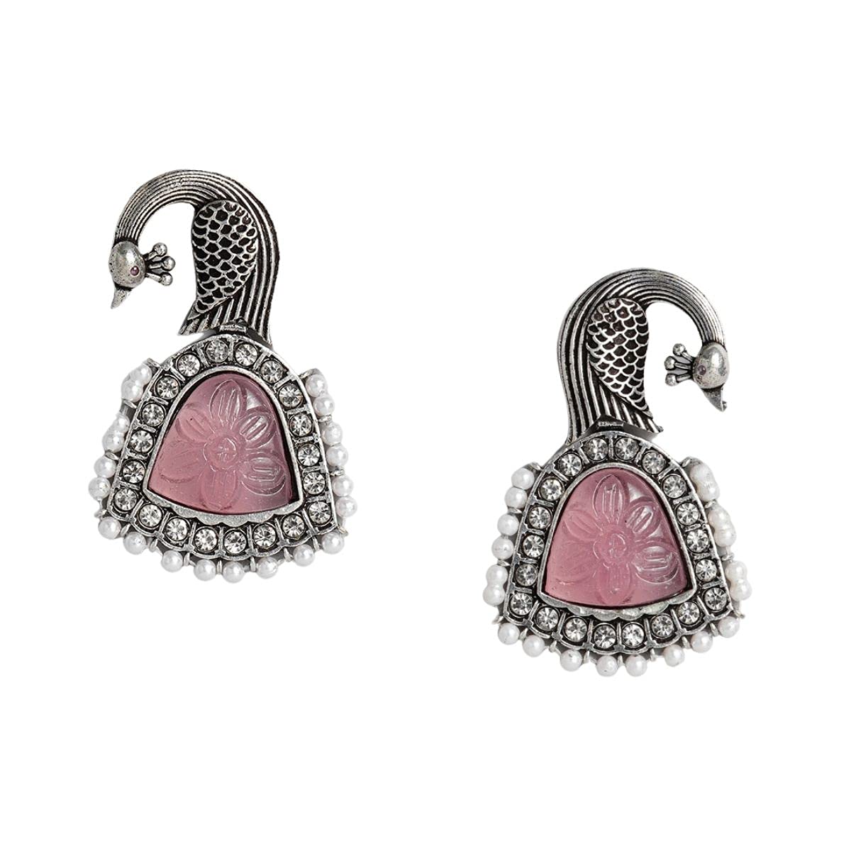 Accessher German Silver Peacock Earring with Rhinestone studded and Carved Stones Earrings for women and girls (B09HKRQWPN) Amazon Price History, Amazon Price Tracker