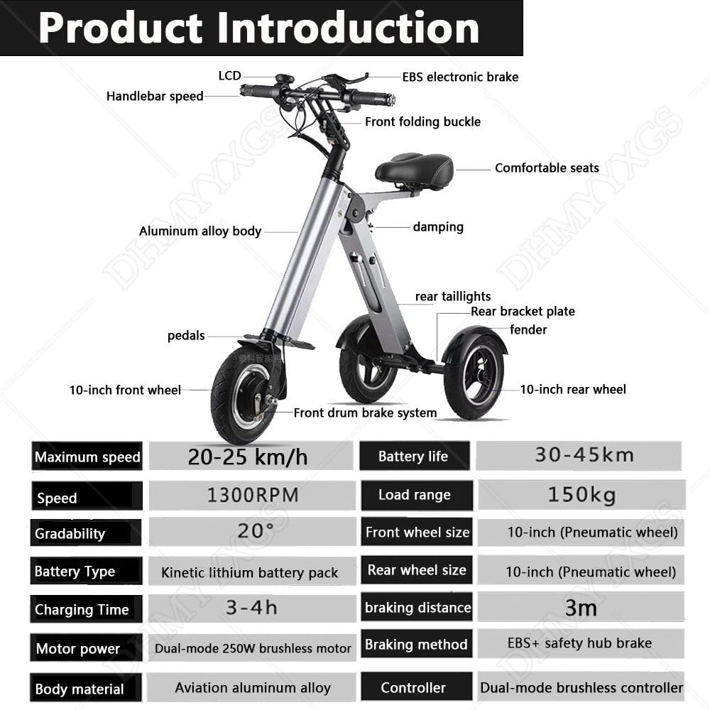 Triciclo eléctrico, scooter de movilidad plegable con asiento, ajuste de 3 velocidades, pantalla LED, neumáticos de 10 pulgadas, batería de 36 V 10 AH, ideal para personas mayores de uso diario