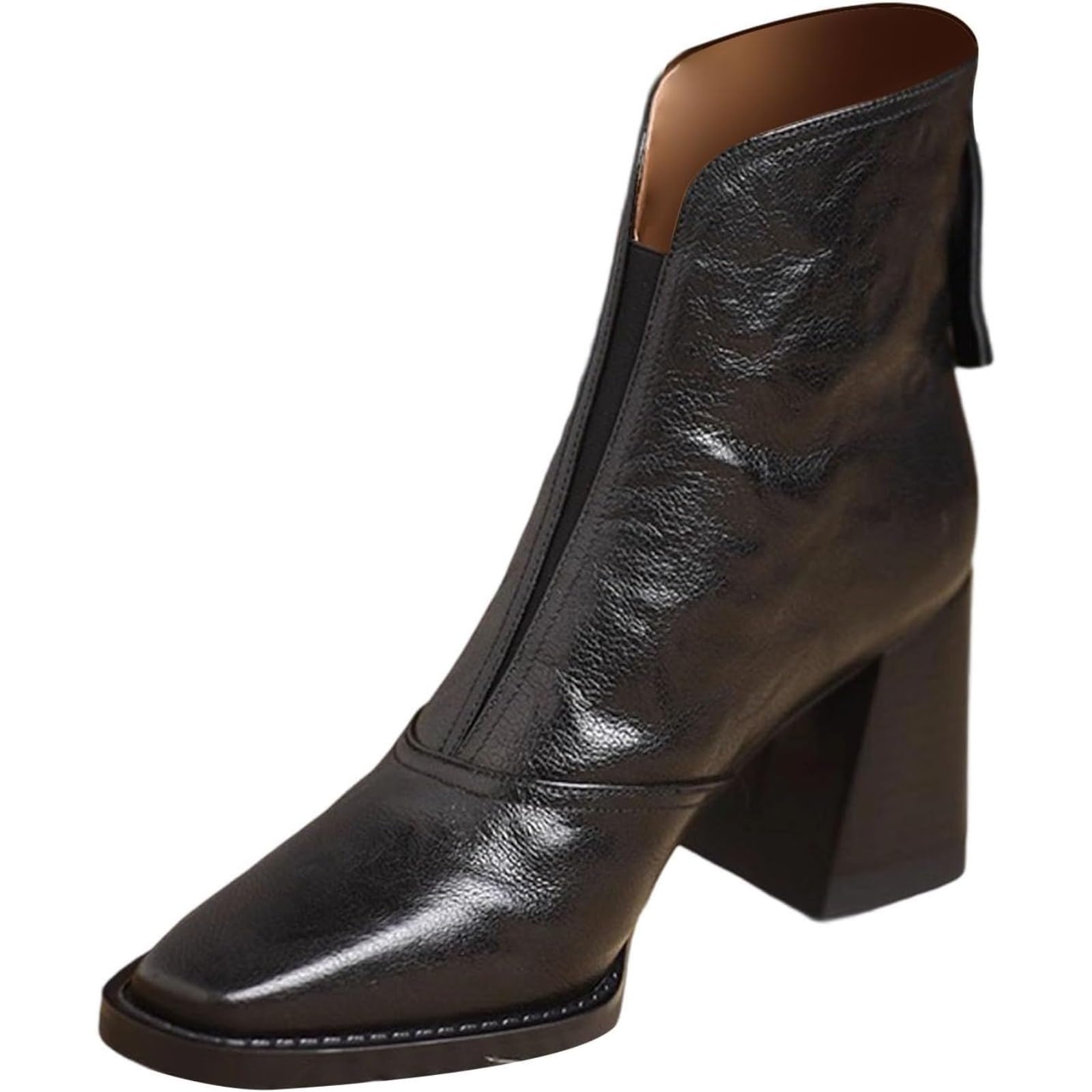 Womens Square Toe Ankle Boots Elegant Chunky Heel Short Booties Platform Block Heel Dress Shoes with Back Zipper