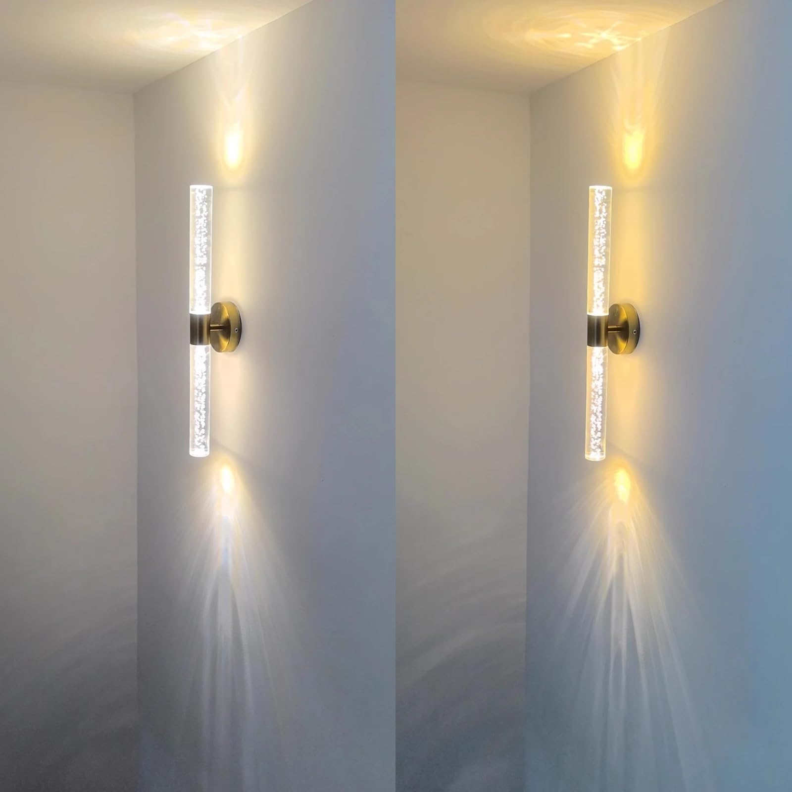 LED Wandleuchte Badezimmer Gold 2 Stücke 6W 3 Farbtemperatur, 51cm 700 LM | Wohnzimmer Wandlampe mit Memory-Funktion, Wandbeleuchtung Modern, Kristall Wall Light für Flur Korridor
