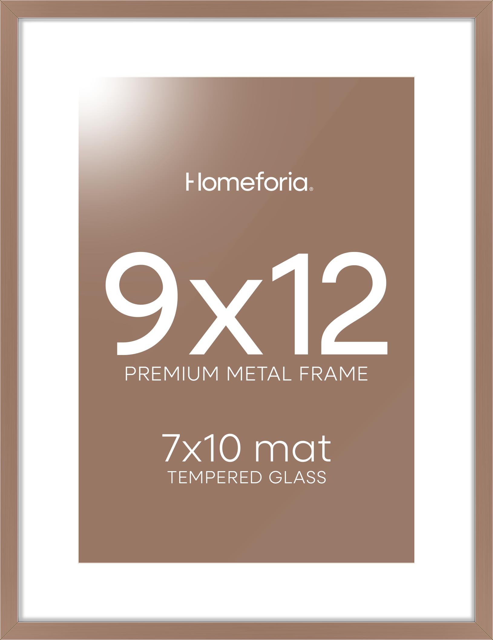 Homeforia 9x12 Mocha Picture Frame, High-End Metal, 7x10 Mat, Glass | High End Aluminum, Tempered Glass, Acid-Free 7x10 Removable Mat, 9x12 in Edge-to-Edge Display 12x9, Wall Kit, Set Of 1