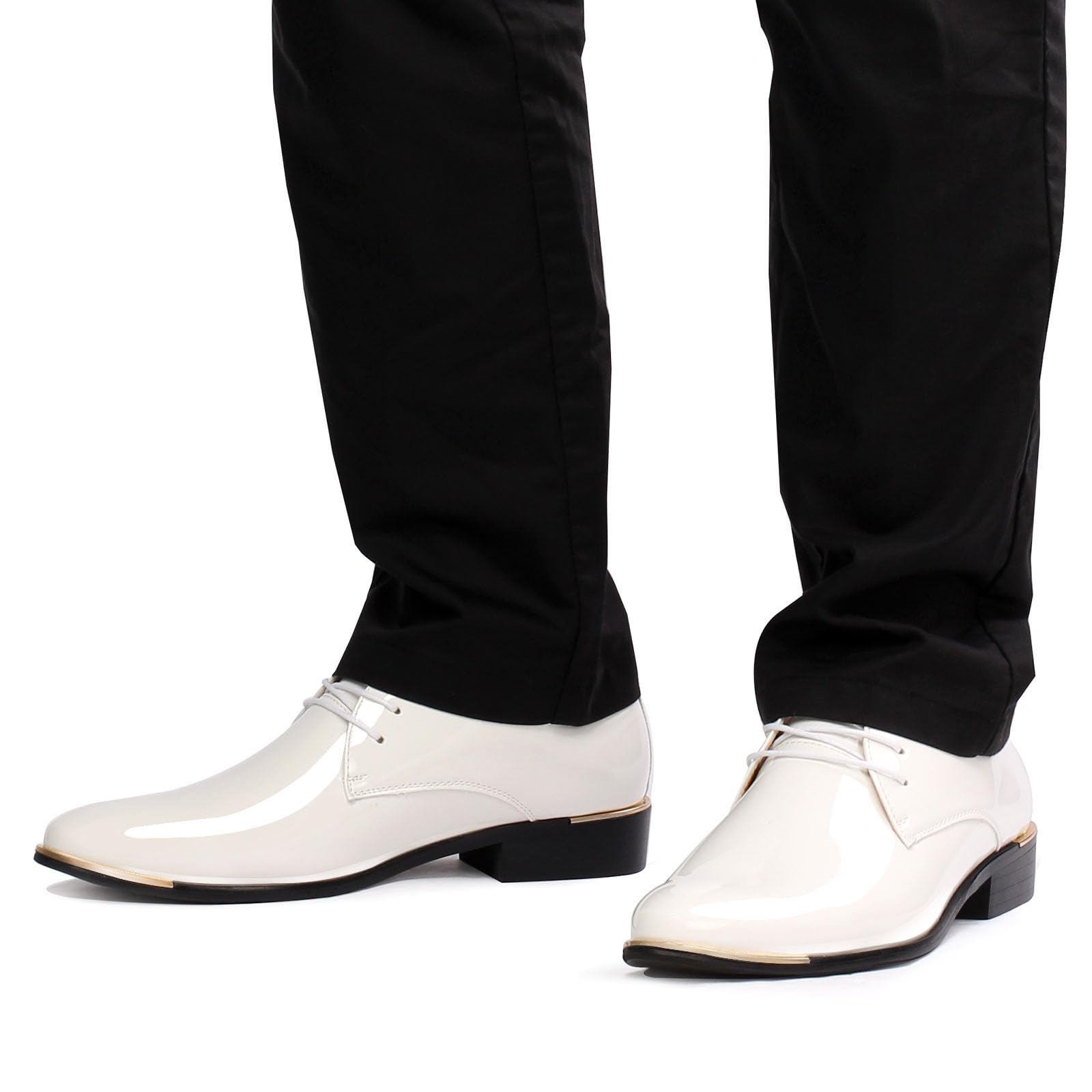 Derby Chaussures de Ville à Lacets Cuir Vernis Homme Oxford | Bout Pointu Business Mariage Noir Rouge Blanc 38-48