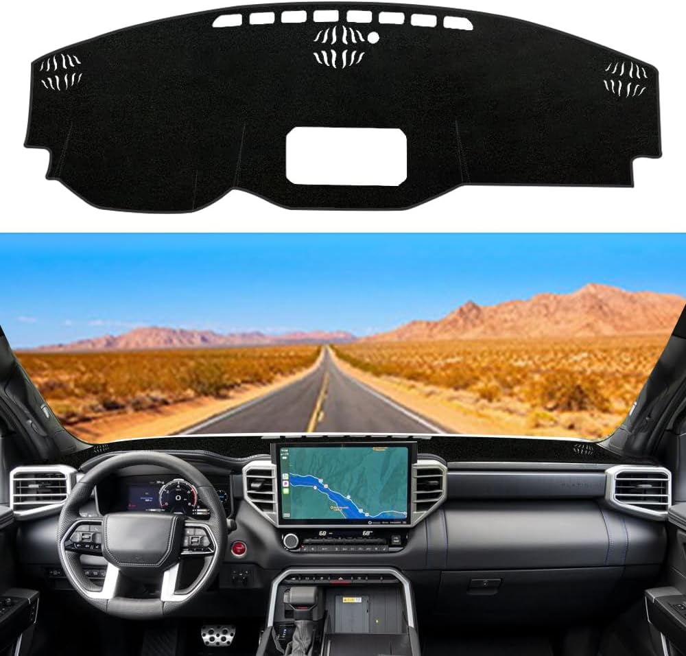 Custom Dash Cover Fit for Toyota Tundra 2022 2023 2024 2025 Non-Slip Interior Decoration Sunshade Glare UV Rays Protector Dashboard Mat Carpet Accessories-Black Edge