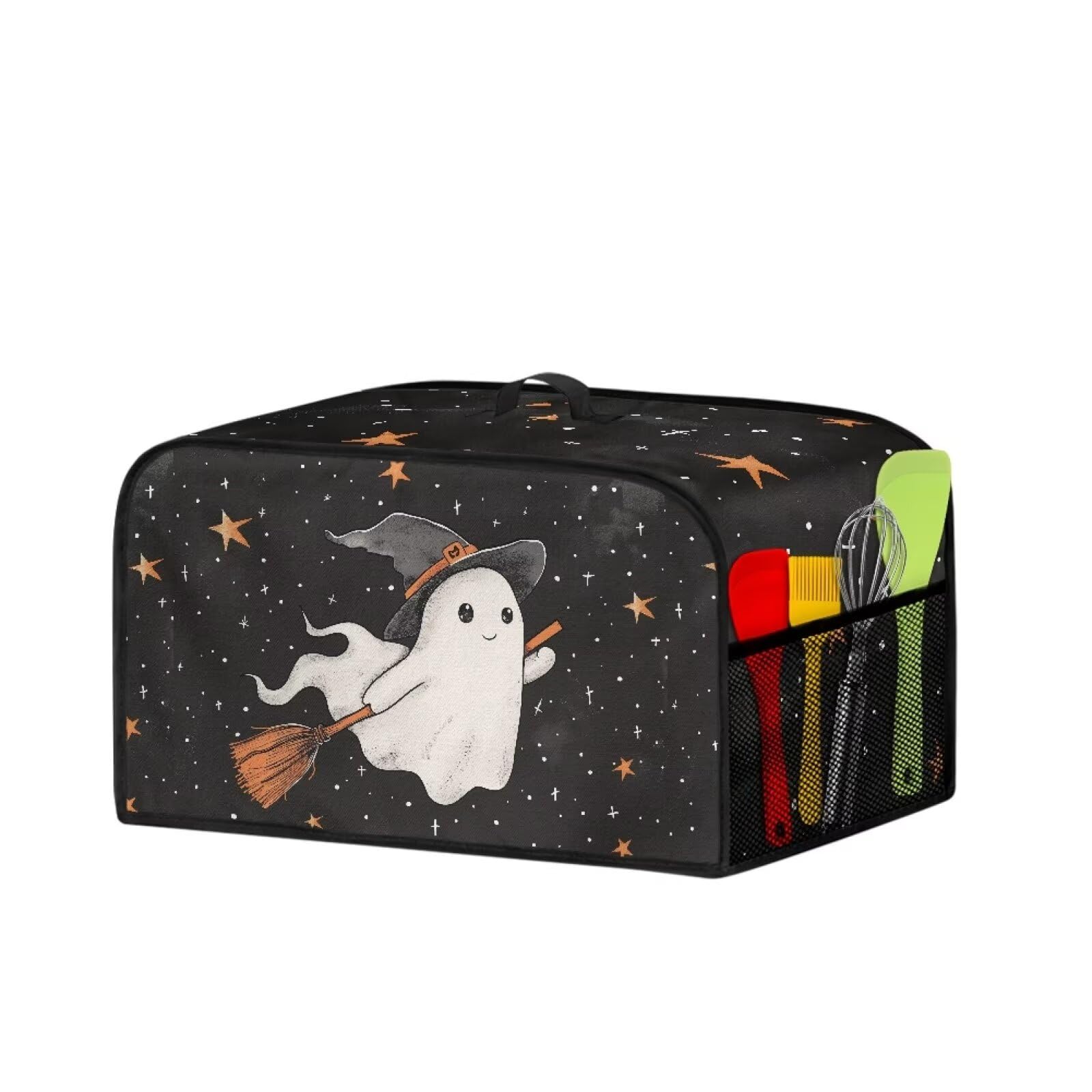 Wiryuouvt Ghost Slow Cooker Cover Holder for Vacation Stars Slow Cooker Dust Cover Oval 6-8 Qt with Handle and Pocket for Spoon Fork Knife Comfortable Washable Slow Cooker Cover