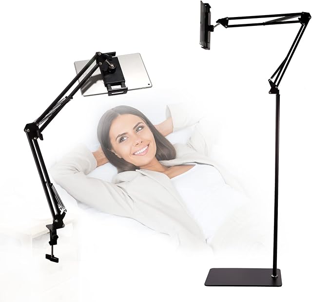 Hasinart Tablet Floor Stand, 61 inch iPad Floor Stand and Tablet Stand Arm for Bed or Desk, 360° Rotating Tablet Holder for iPad, iPhone, Sumsung Tab, Switch and Other 4.7~12.9'' Phones and Tablets