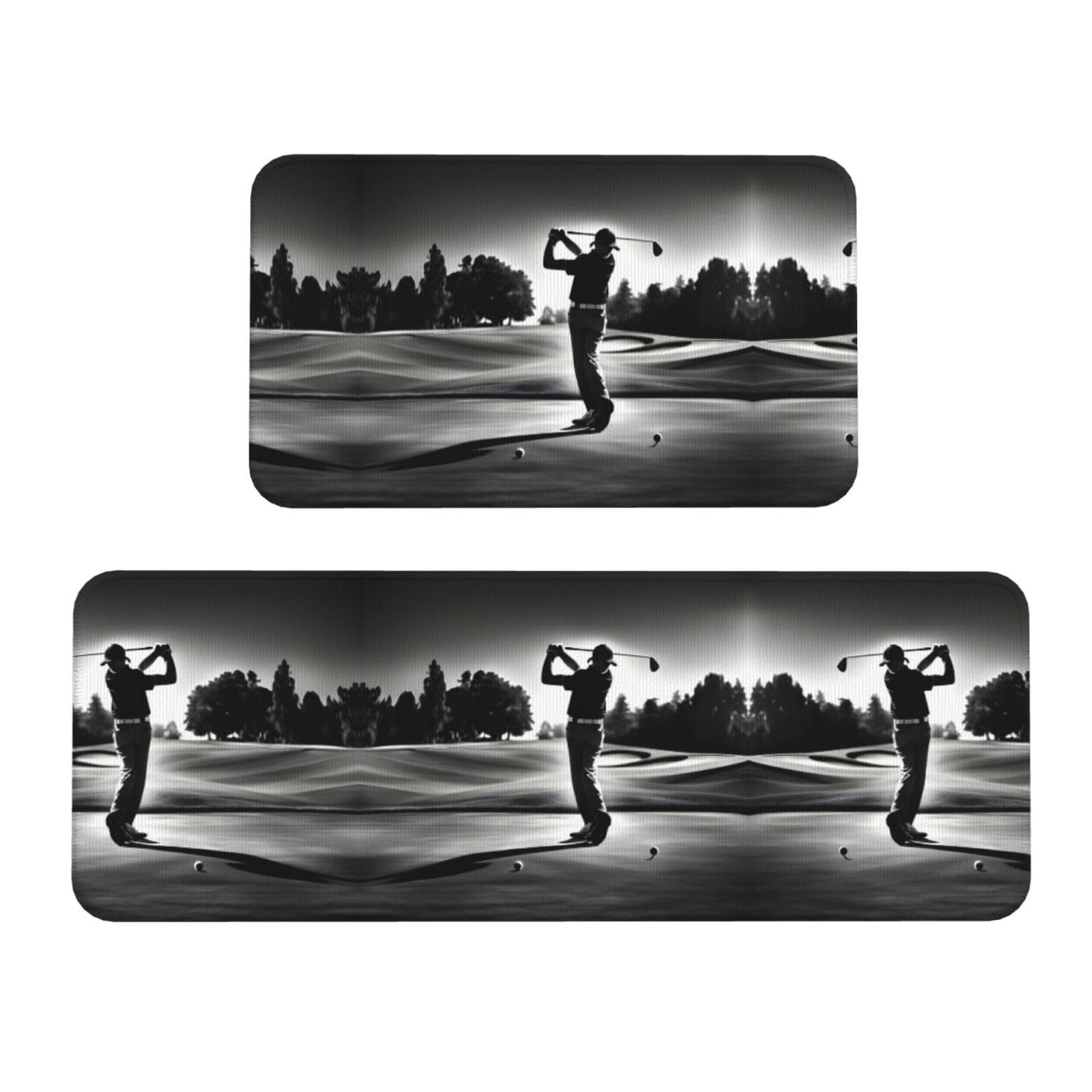 Tapetes de cocina impermeables y cómodos con diseño de golf en blanco y negro