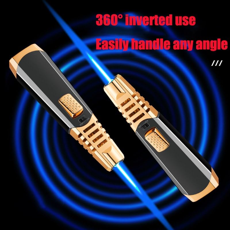Briquet Torche, coupe-vent à flamme réglable, rechargeable au gaz butane pour cuisine, extérieur, camping, barbecue – Verrou de sécurité inclus