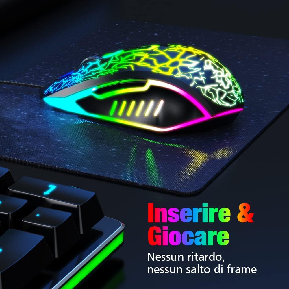 VersionTECH Gaming Mouse with Cable, Optical Sensor Up to 2400 DPI, 6 Buttons and LED Lighting with 7 Colors