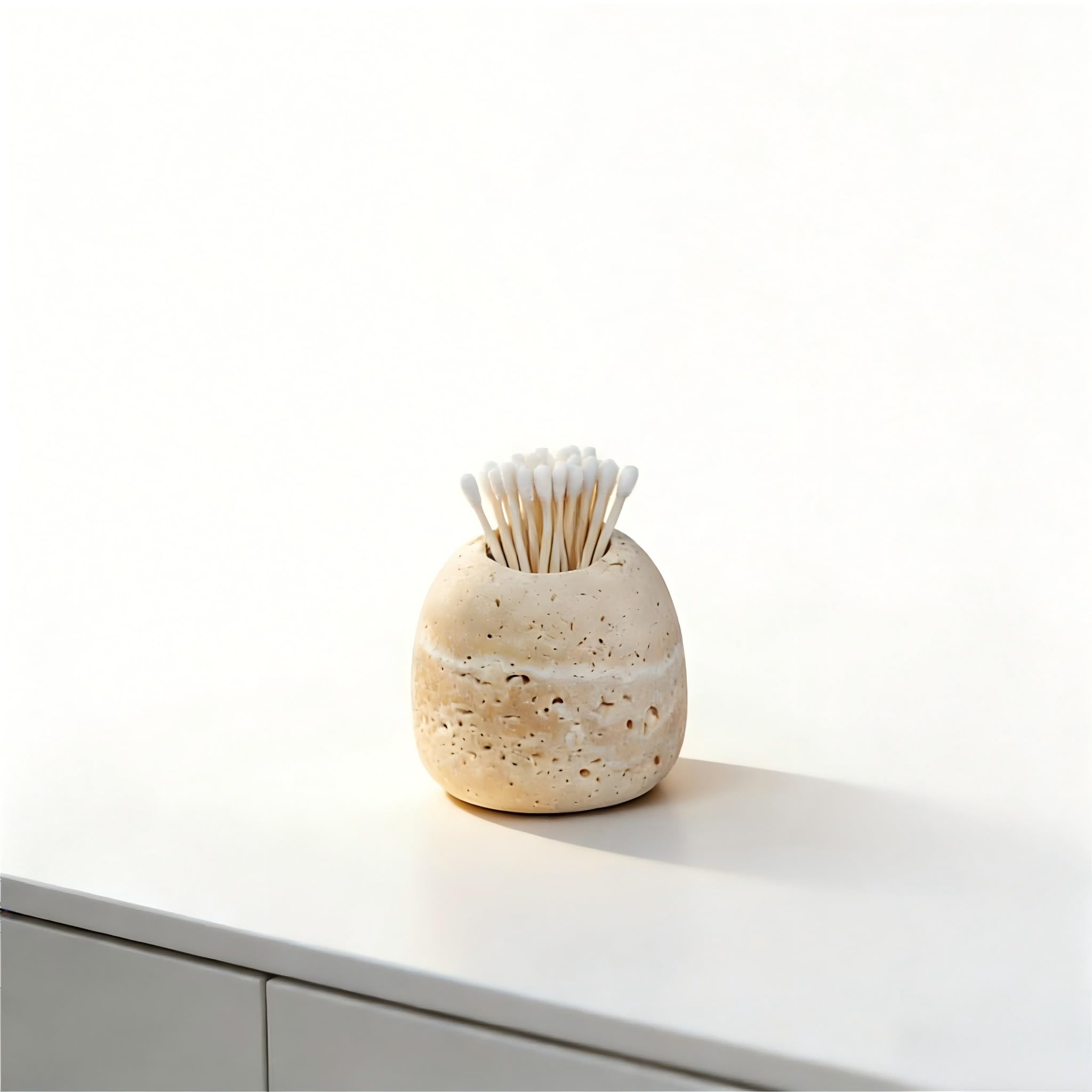 Pot en travertin multifonction range allumettes et accessoires