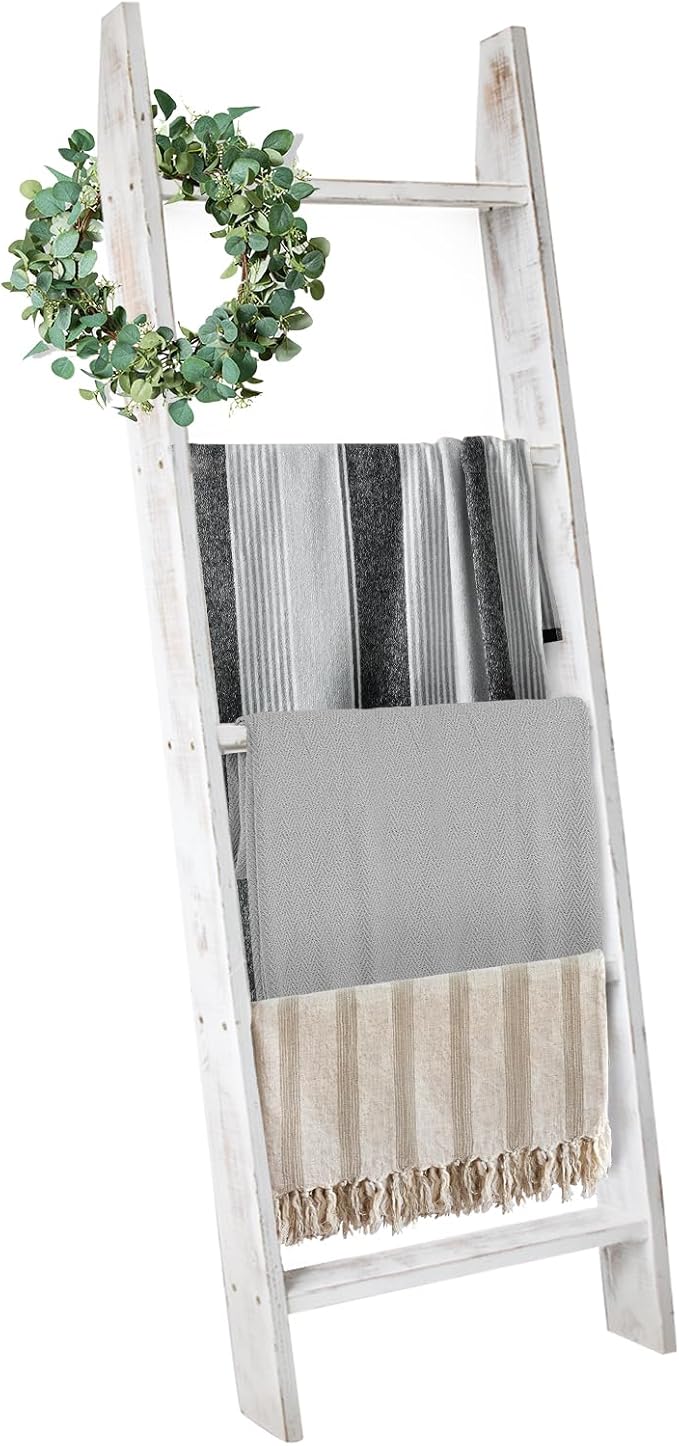 5-tier wall-leaning wooden ladder shelves, white