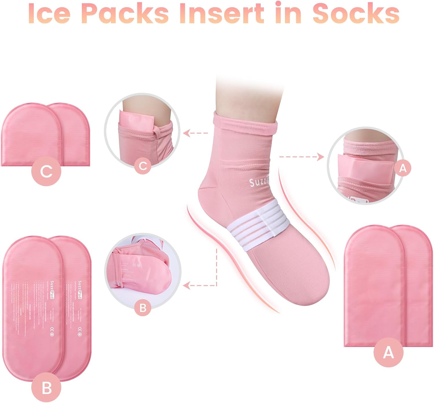 SuzziPad Replacement Ice Gel Packs for Cold Therapy Gloves and Socks(10-Piece Set), L