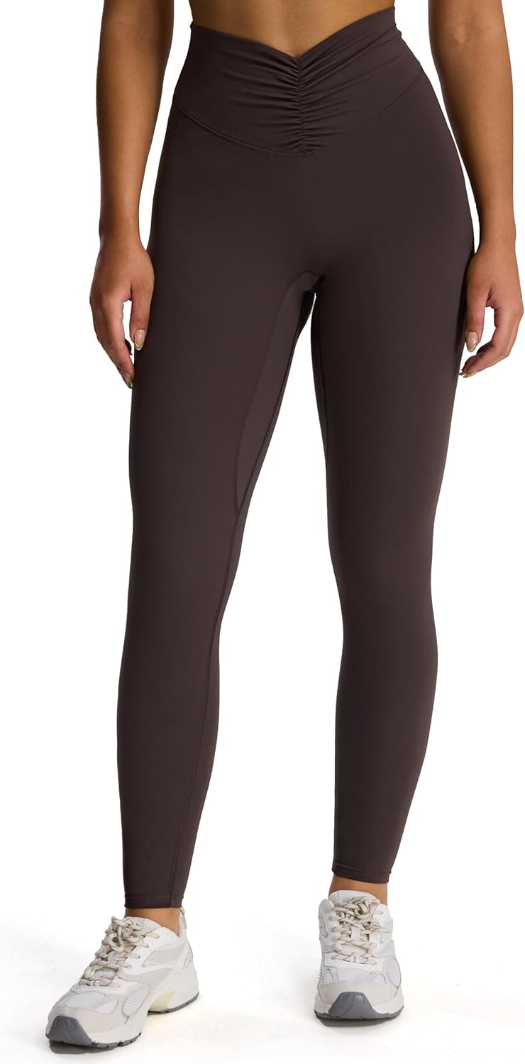 Aoxjox High Waisted Workout Leggings for Women Hidden Scrunch V Waist Front Illusion Ruched Athletic Yoga Pants 26"