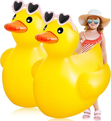 Miniatura 8 de Hungdao Paquete de 2 flotador inflable gigante de pato inflable de 4 pies para piscina, flamenco, gran pato inflable, juguete inflable de unicornio