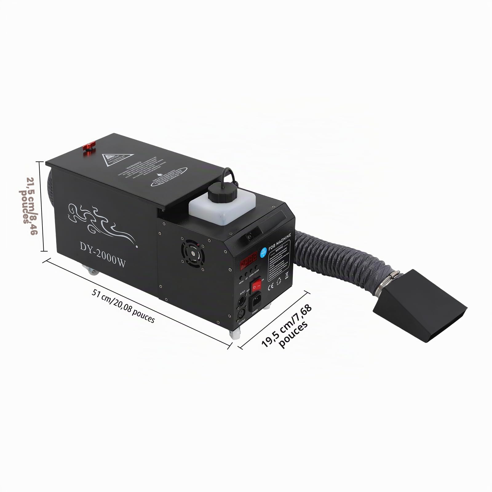 Machine à fumée 2000 W, machine à brume à base d'eau avec tuyau, réservoir d'eau de 5 l et réservoir d'huile de 1,5 l pour spectacles sur scène, bars, KTV, mariages, fêtes