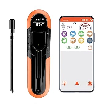 WELLSOON Smart Wireless Meat Thermometer with LCD, Digital Thermometer for Cooking, Probe, 500FT, Bluetooth Repeater | for BBQ, Oven, Grill, Kitchen, Smoker, Rotisserie | iOS & Android App