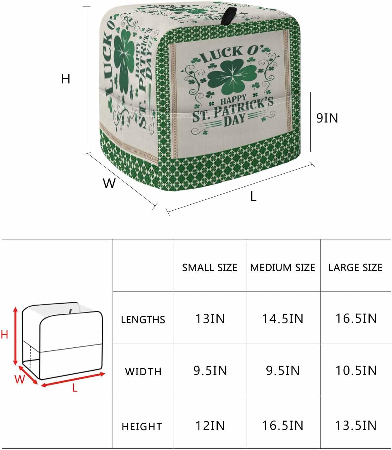 St. Patrick's Stand Mixer Cover with Storage Pocket, Waterproof Kitchen Mixer Covers, Lucky Shamrock Leaves Vintage Green Plaid Kitchen Appliance Dust Cover Compatible with 4/4.5 Quart Mixers