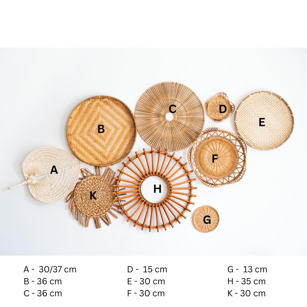 Set di 9 cestini da parete in rattan, bambù ed erba marina, decorazione da parete 3D in stile boho, per soggiorno, camera da letto e corridoio, decorazione da parete sostenibile