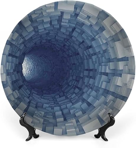 Placa de exhibición de cerámica, decoración del espacio exterior, placa decorativa colgante de cerámica, túnel sin fin con segmento fractal en forma